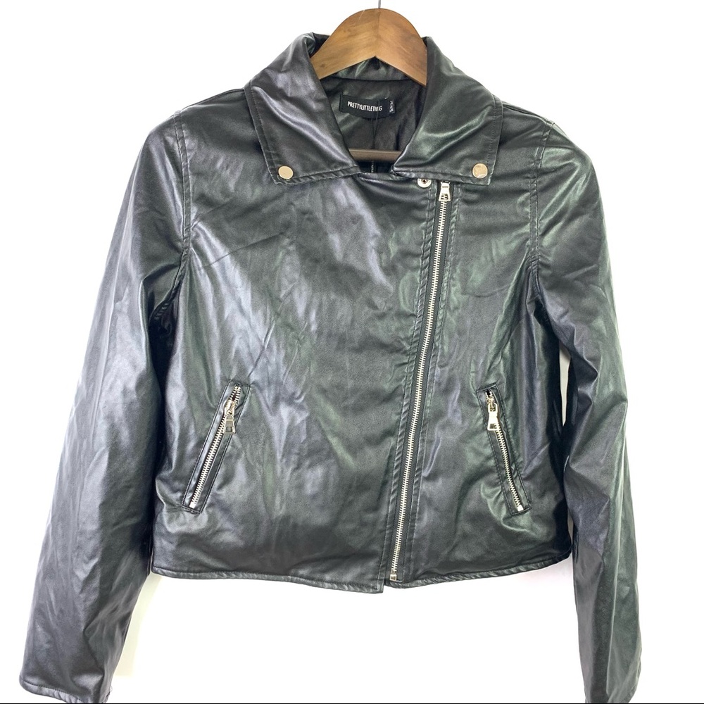 Prettylittlething Faux Leather Biker Zip Jacket Size 6 NWT